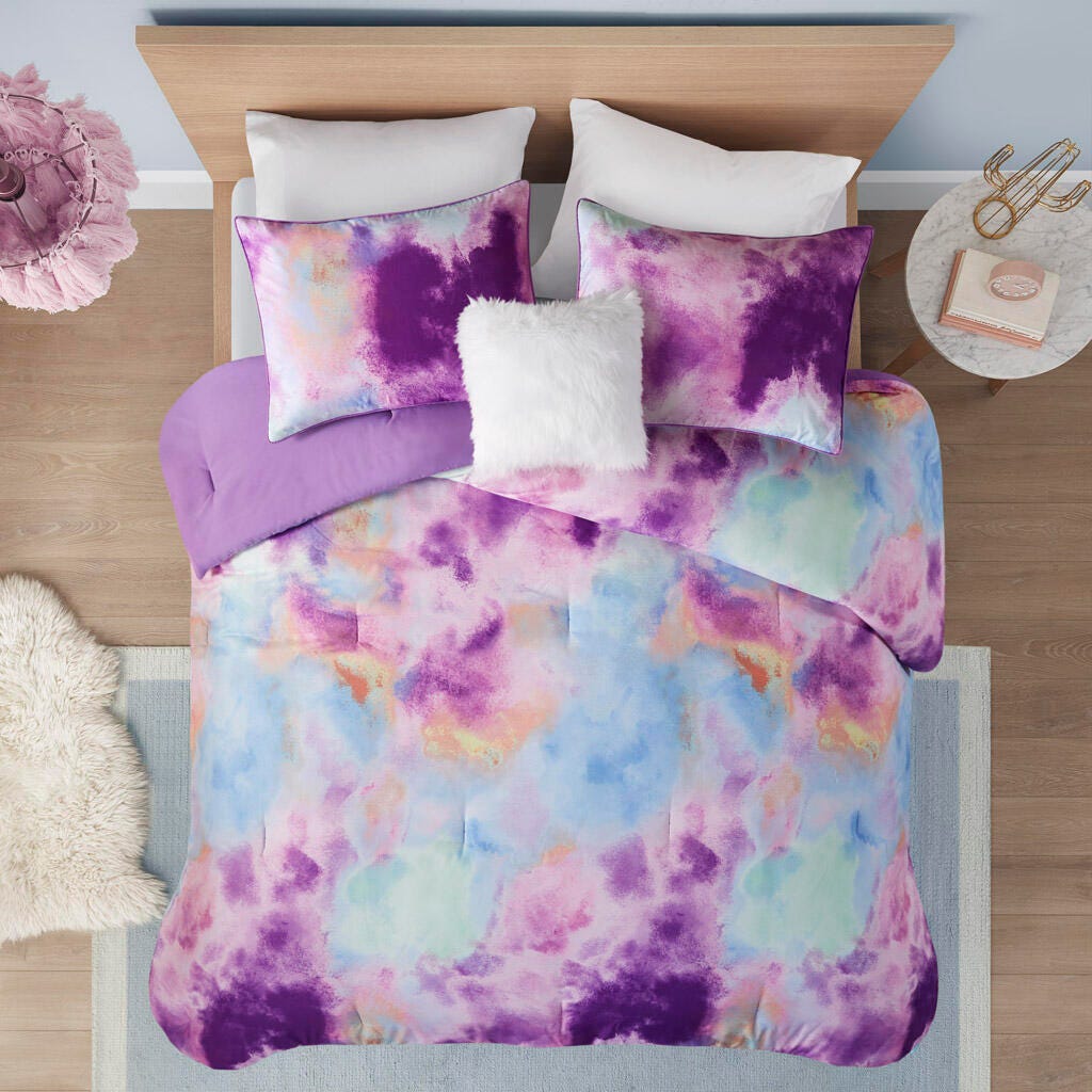 Intelligent Design Dye Printed Twin/Twin XL Comforter Set with Throw Pillow, Lavender, large