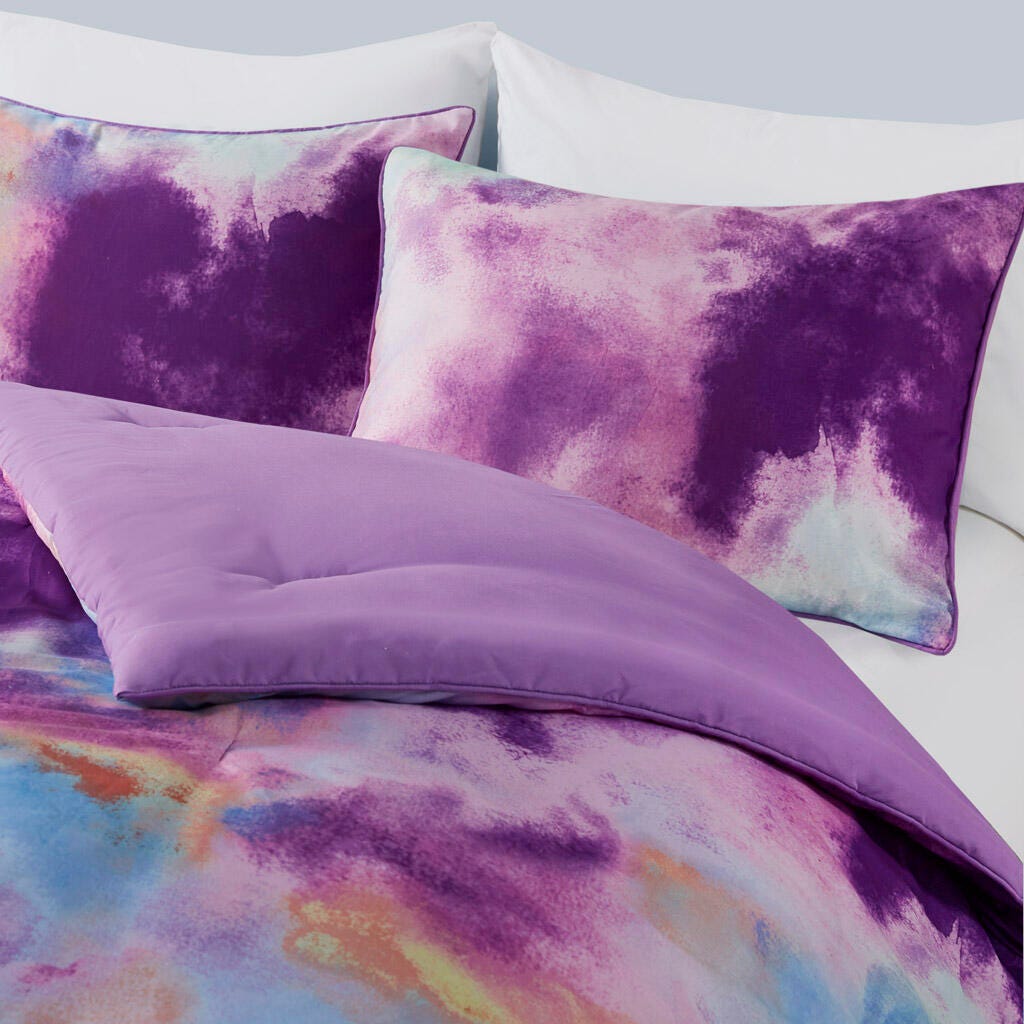 Intelligent Design Dye Printed Twin/Twin XL Comforter Set with Throw Pillow, Lavender, large