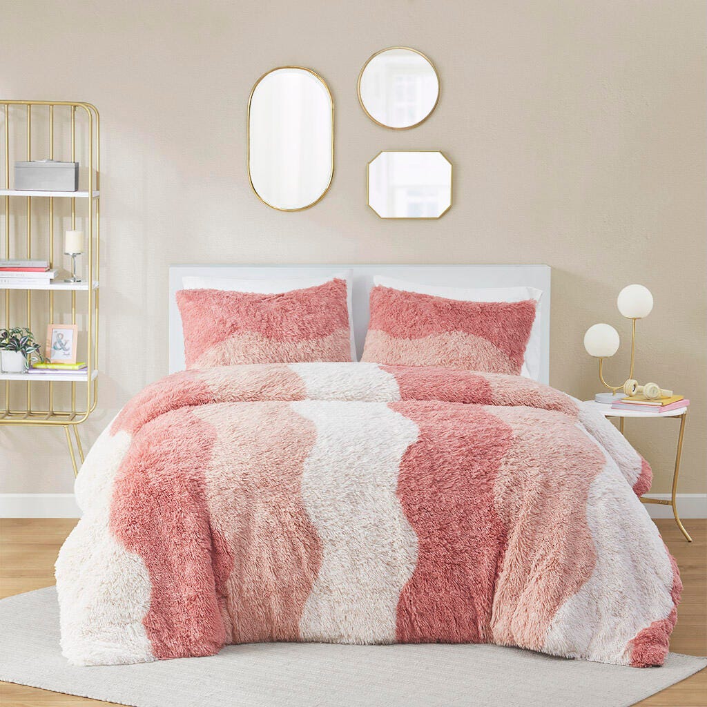 Intelligent Design Shaggy Faux Fur Twin/Twin XL Comforter Set, Blush, large