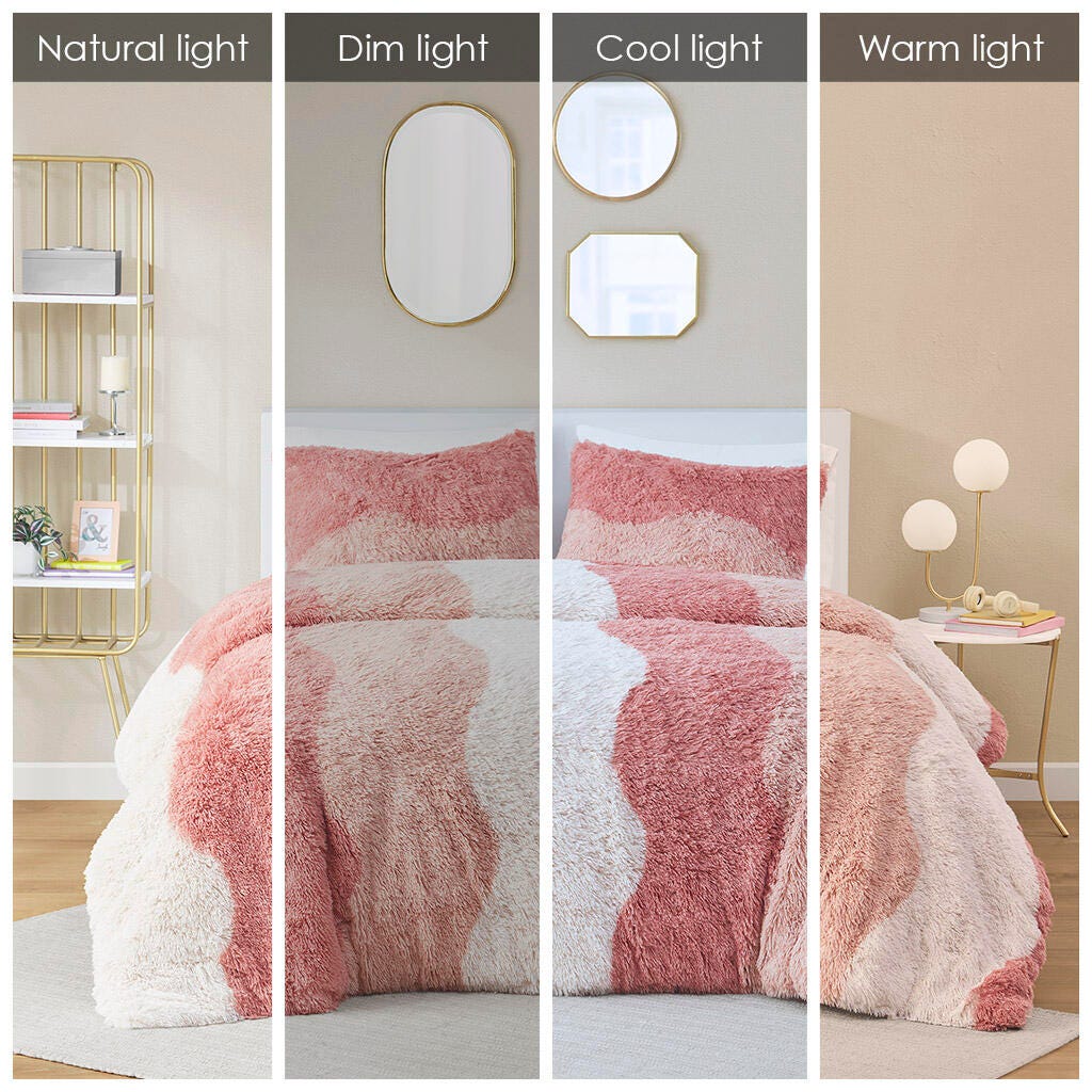Intelligent Design Shaggy Faux Fur Twin/Twin XL Comforter Set, Blush, large