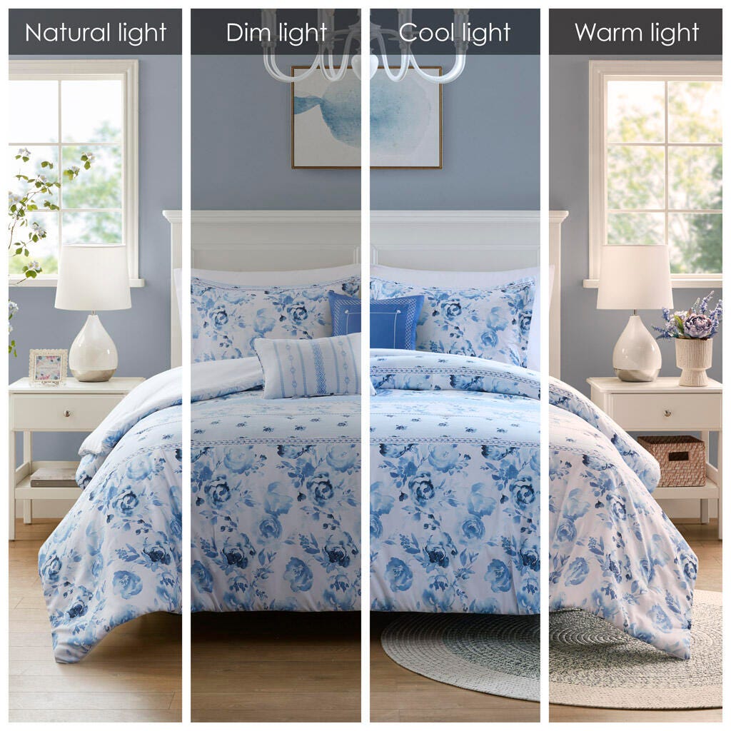 Intelligent Design Floral Striped Full/Queen Comforter Set, Blue, large