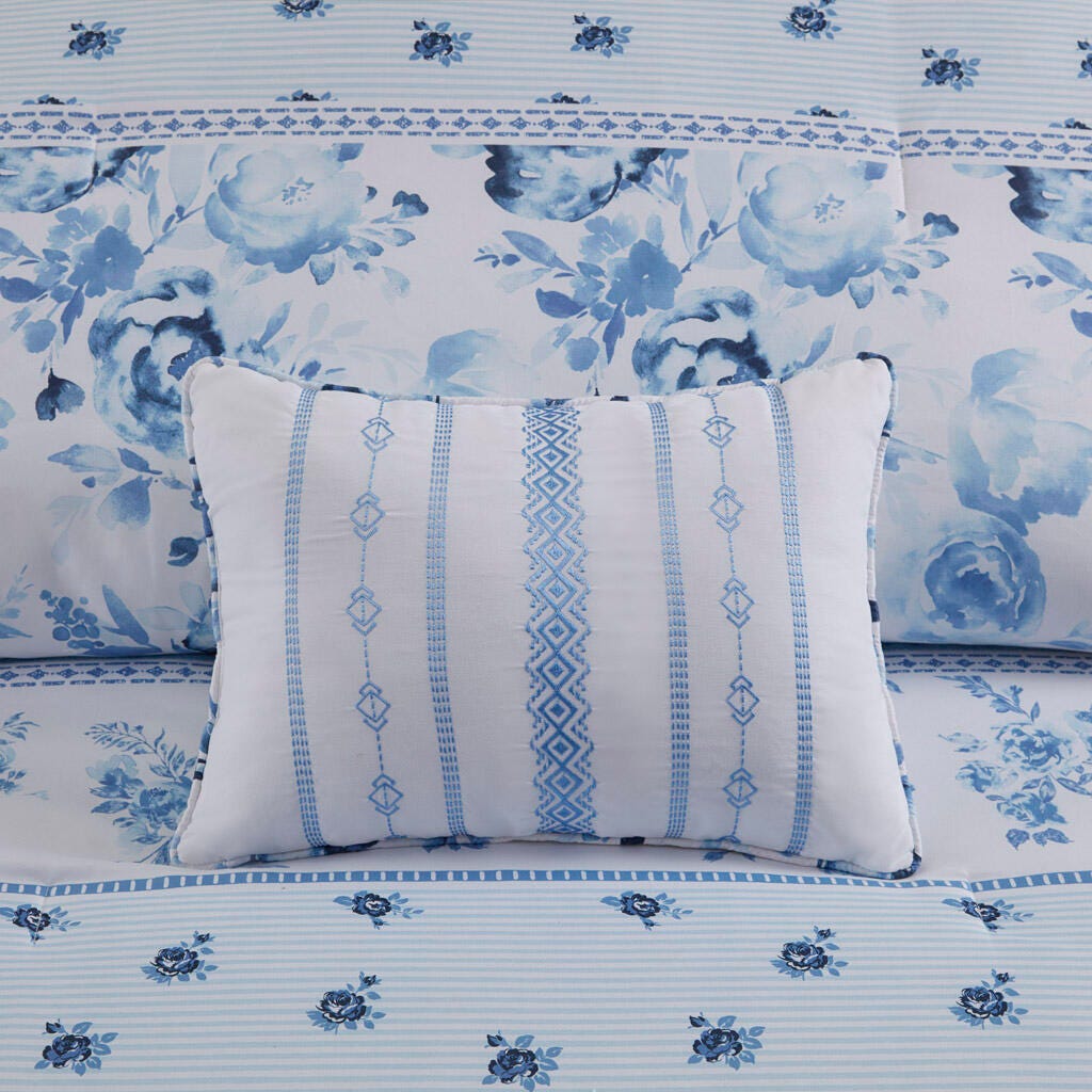 Intelligent Design Floral Striped Full/Queen Comforter Set, Blue, large