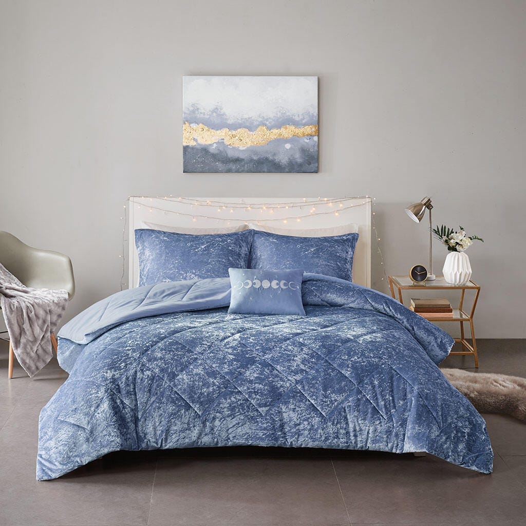 Intelligent Design Velvet Twin/Twin XL Comforter Set with Throw Pillow, Blue, large