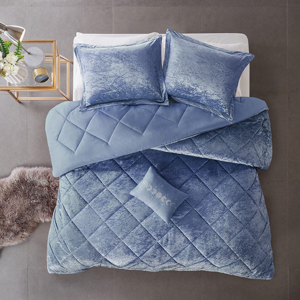 Intelligent Design Velvet Twin/Twin XL Comforter Set with Throw Pillow, Blue, large