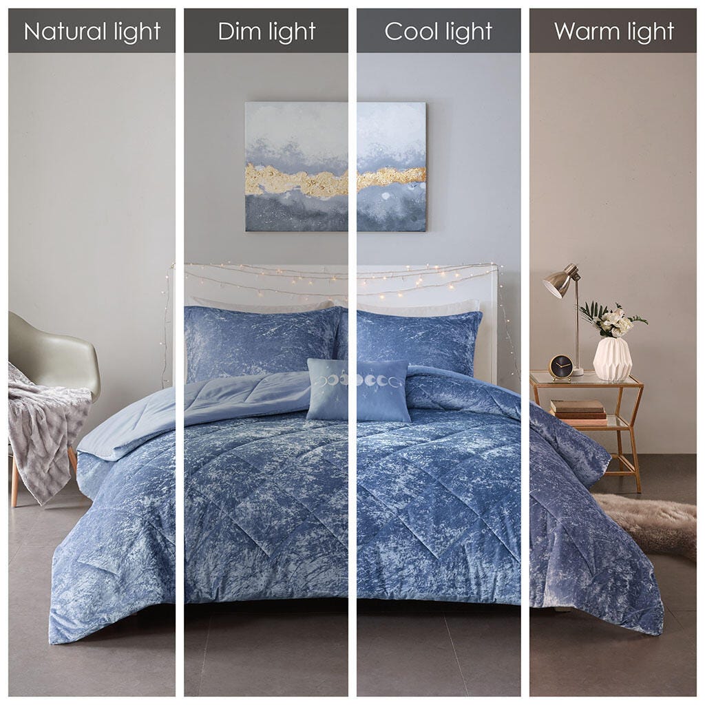 Intelligent Design Velvet King/California King Comforter Set with Throw Pillow, Blue, large