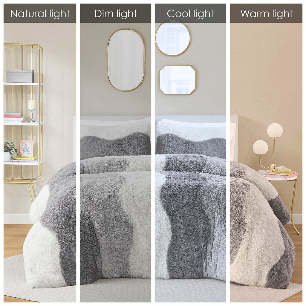 Intelligent Design Shaggy Faux Fur Full/Queen Comforter Set, Gray, large