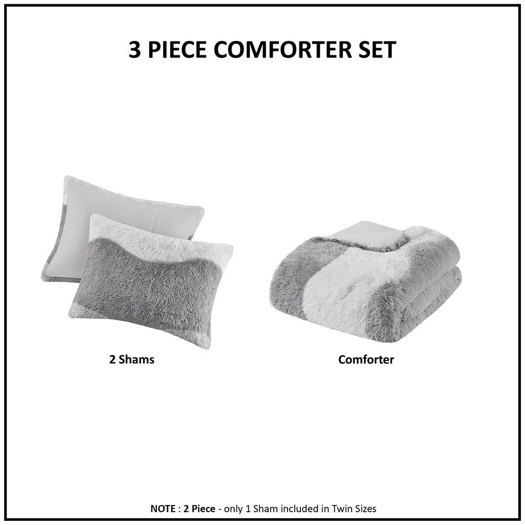 Intelligent Design Shaggy Faux Fur Full/Queen Comforter Set, Gray, large