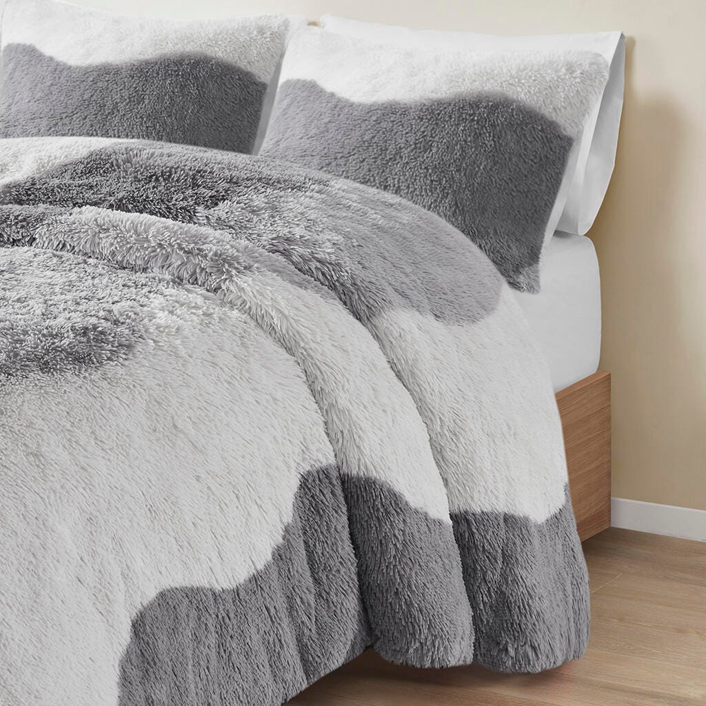 Intelligent Design Shaggy Faux Fur Full/Queen Comforter Set, Gray, large