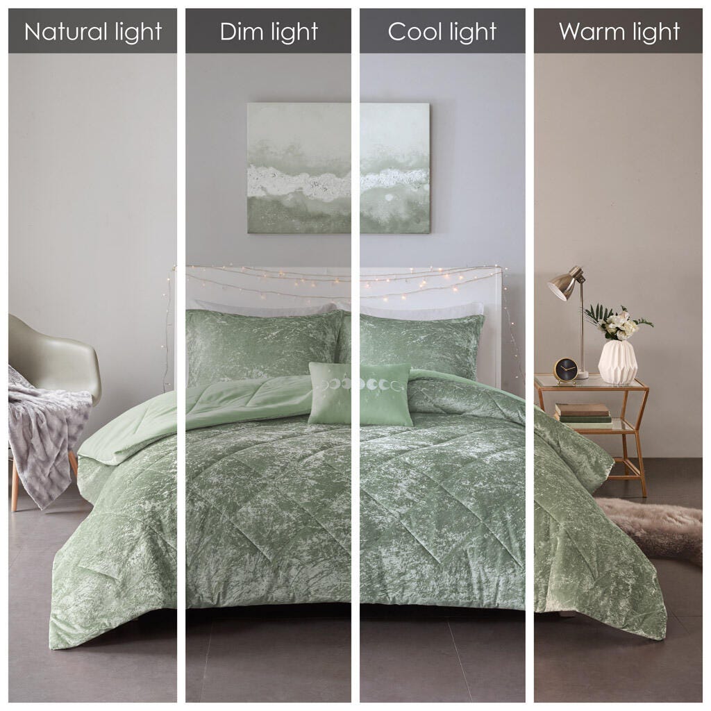 Intelligent Design Velvet Full/Queen Comforter Set with Throw Pillow, Green, large