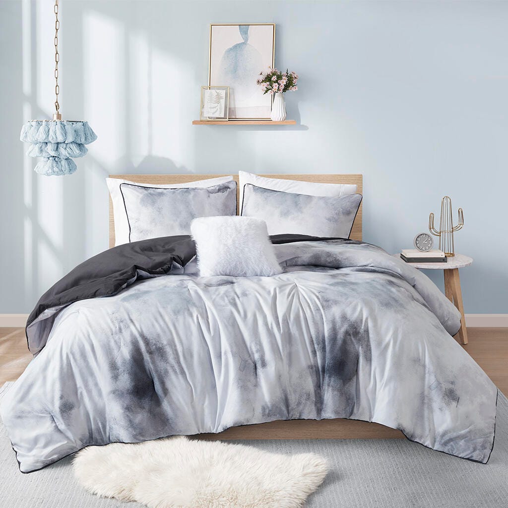 Intelligent Design Dye Printed Twin/Twin XL Comforter Set with Throw Pillow, Charcoal, large