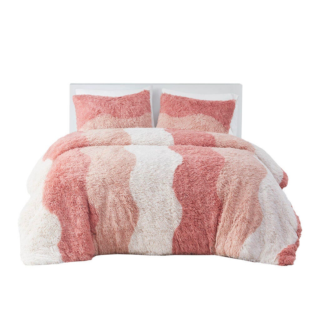 Intelligent Design Shaggy Faux Fur King/California King Comforter Set, Blush, rollover