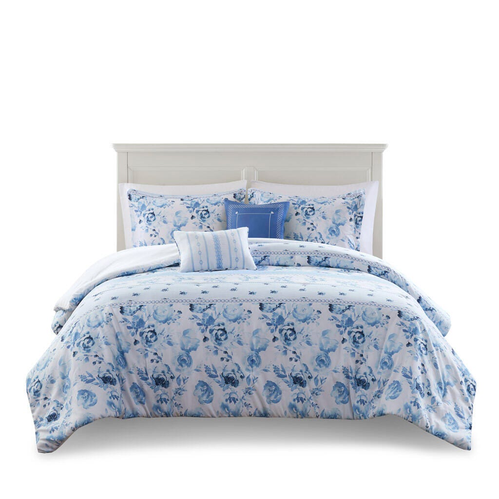 Intelligent Design Floral Striped Twin/Twin XL Comforter Set, Blue, rollover