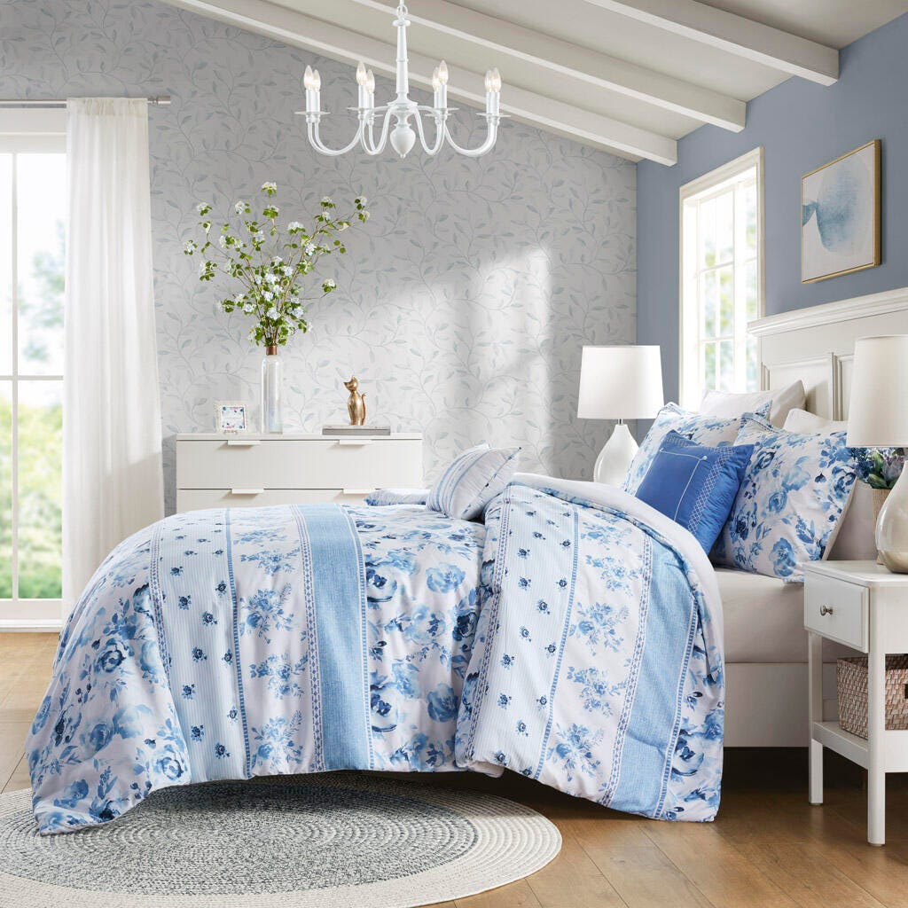 Intelligent Design Floral Striped Twin/Twin XL Comforter Set, Blue, large