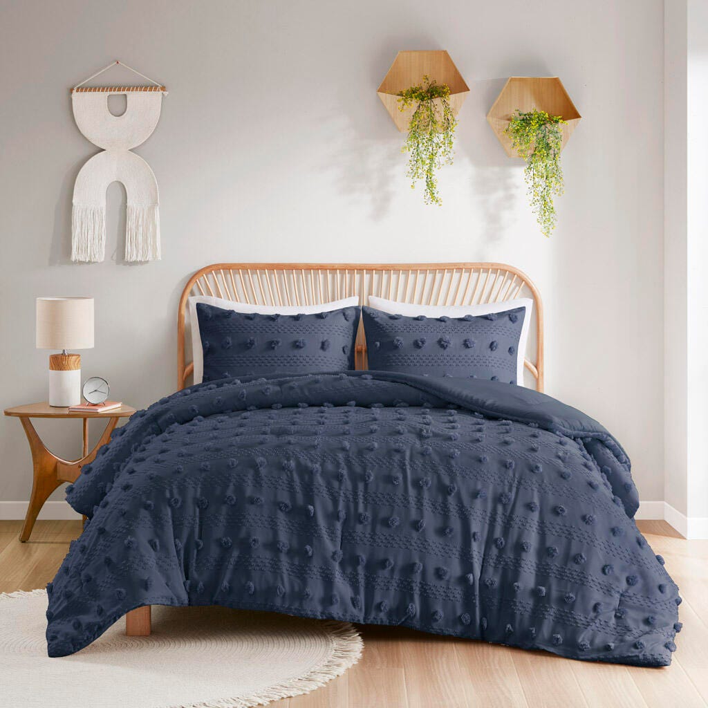 Intelligent Design Clip Jacquard Full/Queen Comforter Set, Navy, large
