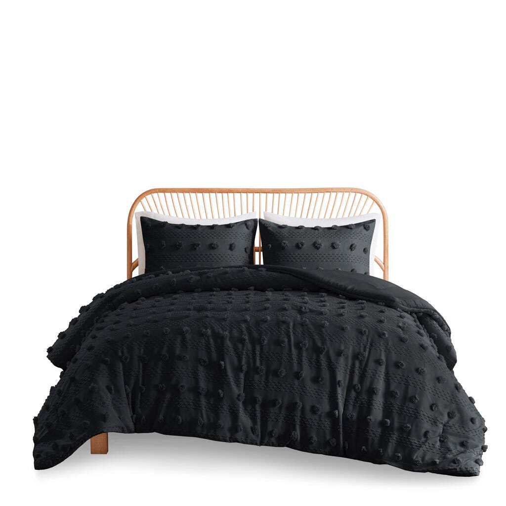 Intelligent Design Clip Jacquard Full/Queen Comforter Set, Black, rollover