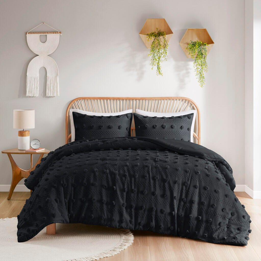 Intelligent Design Clip Jacquard Full/Queen Comforter Set, Black, large