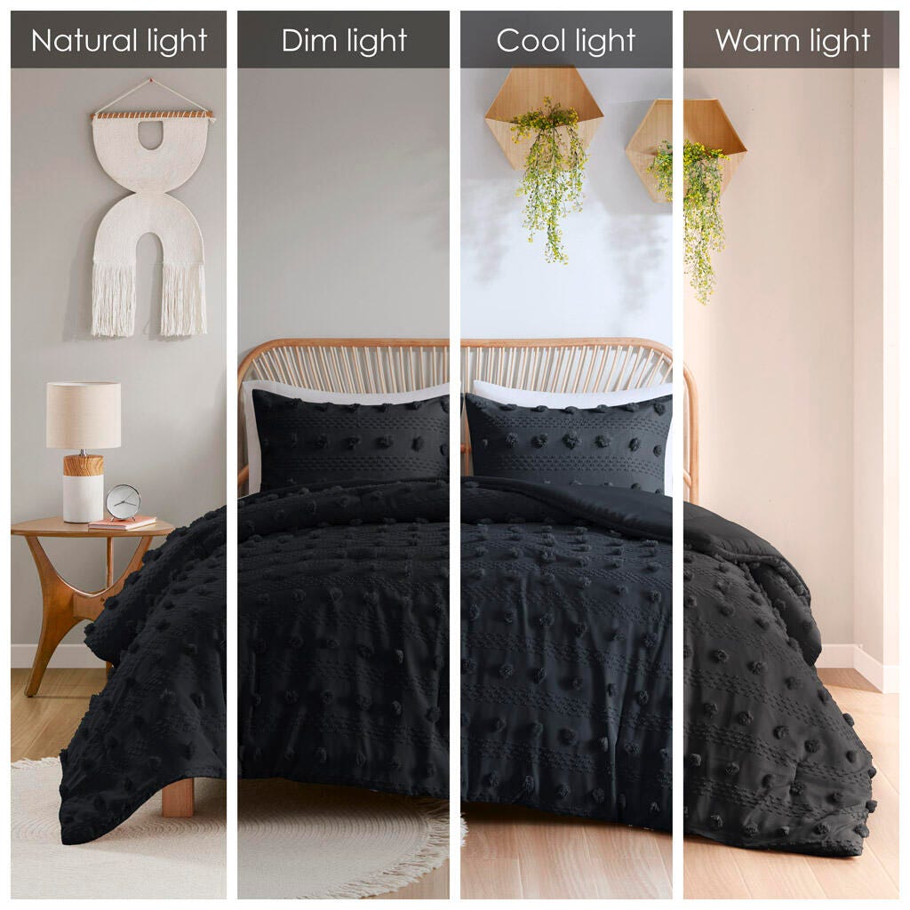 Intelligent Design Clip Jacquard King/California King Comforter Set, Black, large