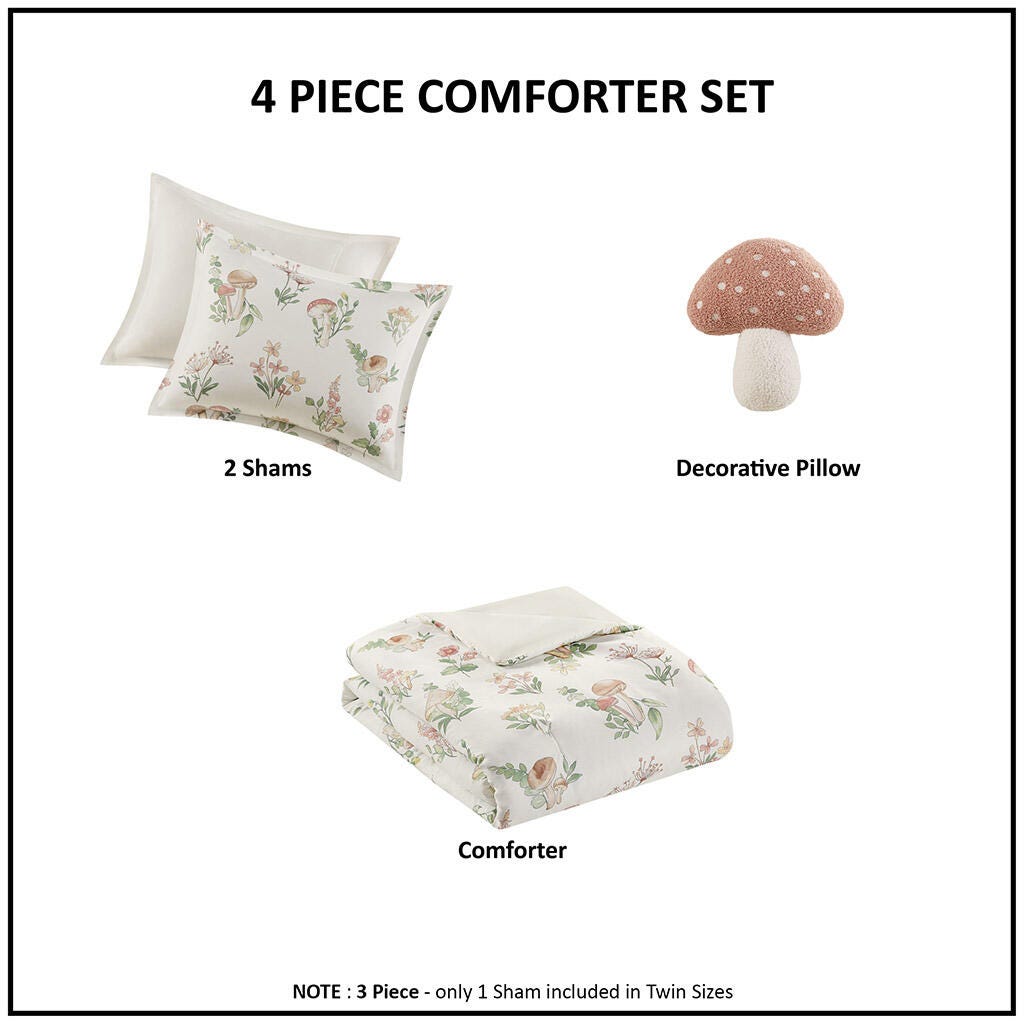 Intelligent Design Mushroom Garden Full/Queen Comforter Set, Green, large