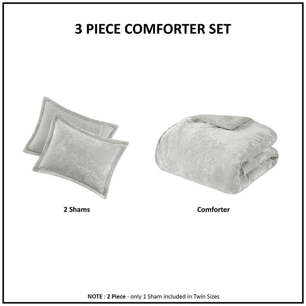 Intelligent Design Crushed Velvet Sherpa Reversible King/California King Comforter Set, Silver, large