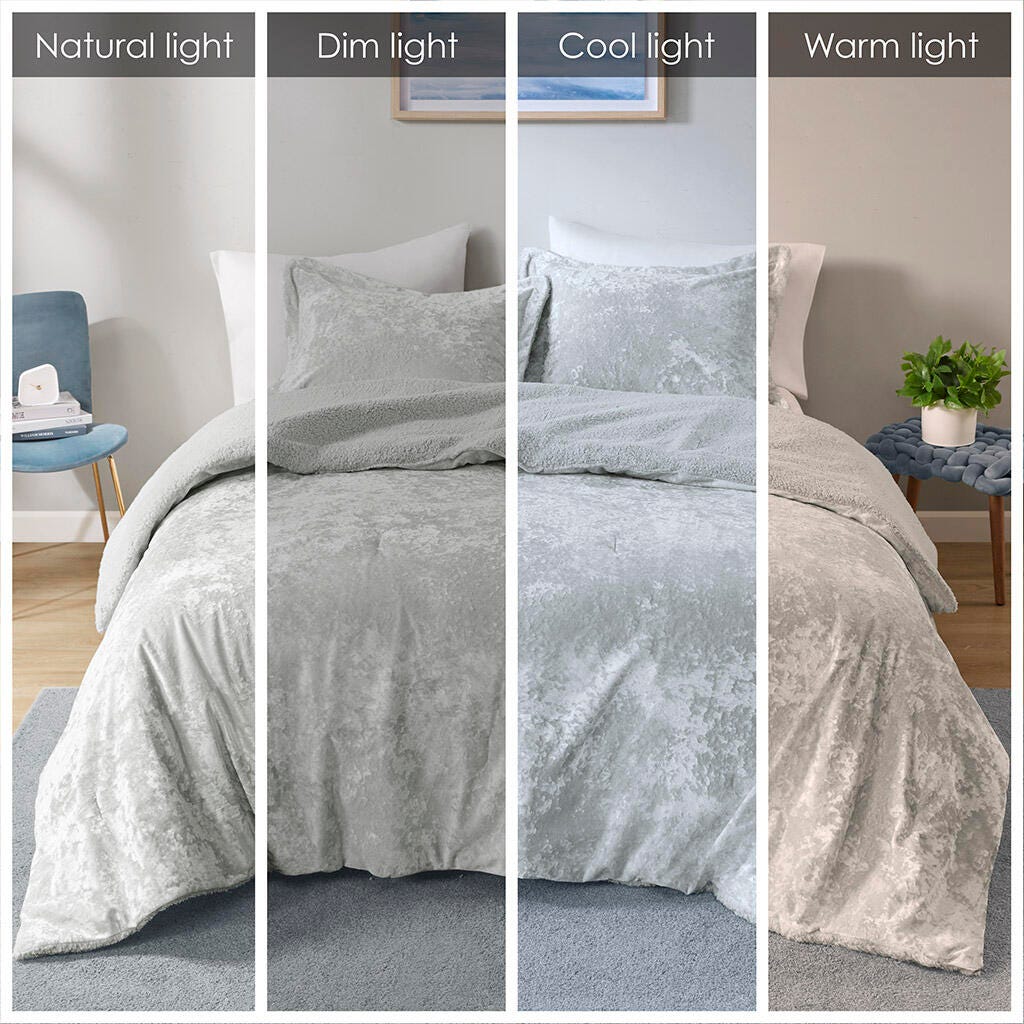 Intelligent Design Crushed Velvet Sherpa Reversible Full/Queen Comforter Set, Silver, large