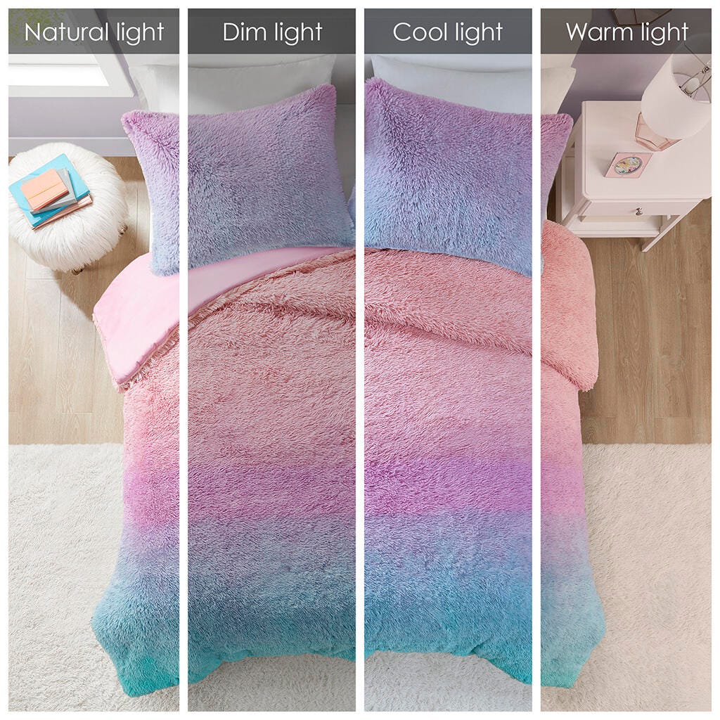 Mi Zone Shaggy Faux Fur Twin/Twin XL Comforter Set, Purple Multi, large
