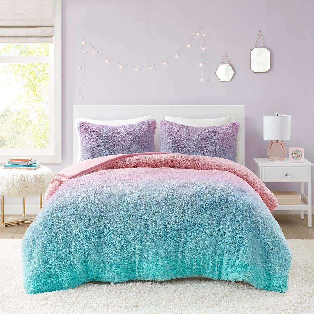 Mi Zone Shaggy Faux Fur Twin/Twin XL Comforter Set, Purple Multi, large