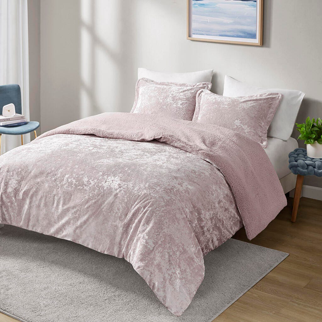 Intelligent Design Crushed Velvet Sherpa Reversible Full/Queen Comforter Set, Lavender, large