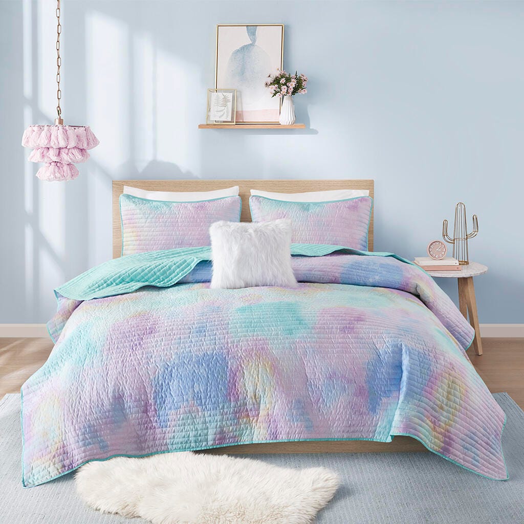 Intelligent Design Dye Printed Twin/Twin XL Comforter Set with Throw Pillow, Aqua, large