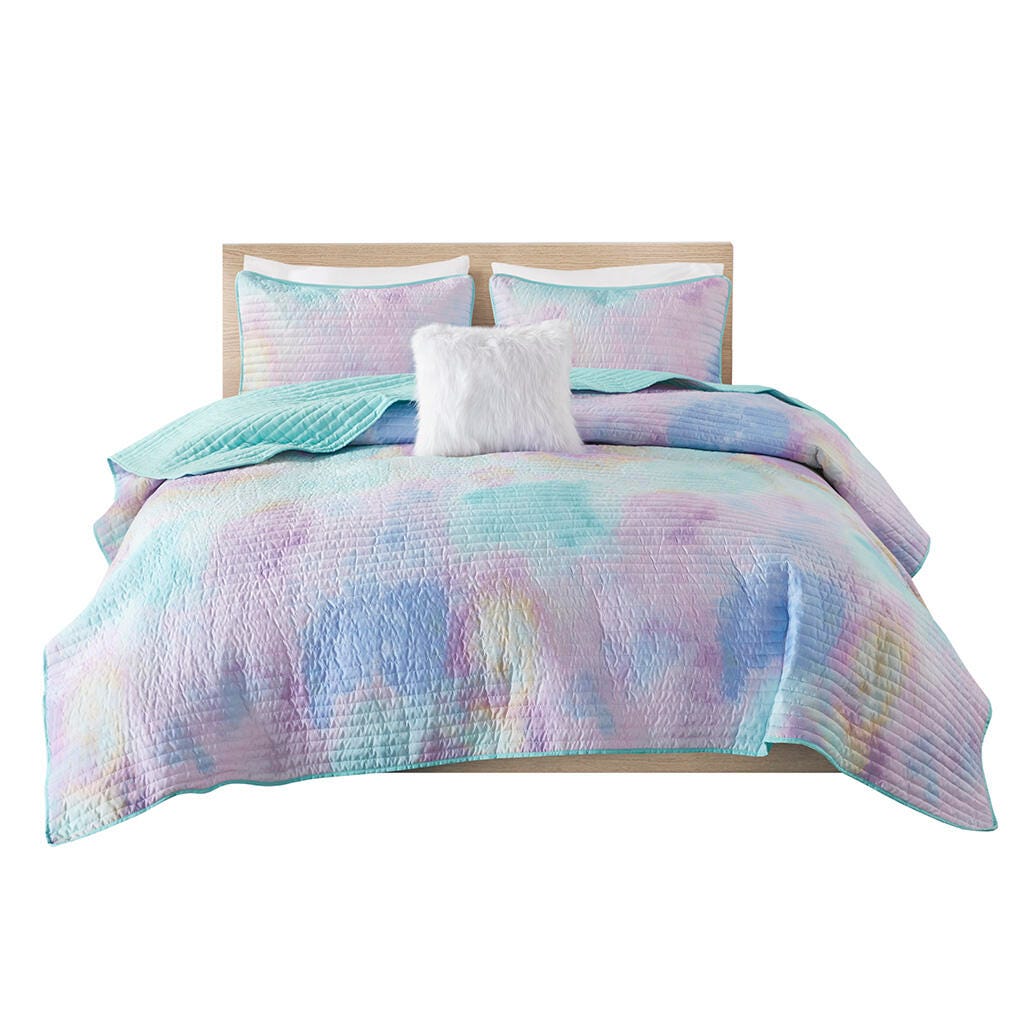 Intelligent Design Dye Printed Full/Queen Comforter Set with Throw Pillow, Aqua, rollover