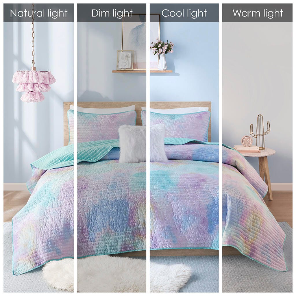 Intelligent Design Dye Printed Full/Queen Comforter Set with Throw Pillow, Aqua, large