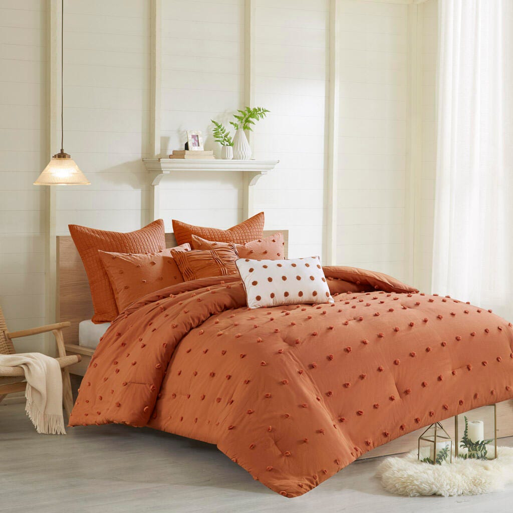 Urban Habitat King/California King Comforter Set with Euro Shams and Throw Pillows, Rust, large