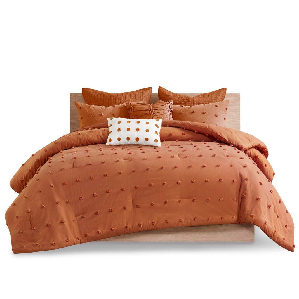 Urban Habitat King/California King Comforter Set with Euro Shams and Throw Pillows, Rust, rollover
