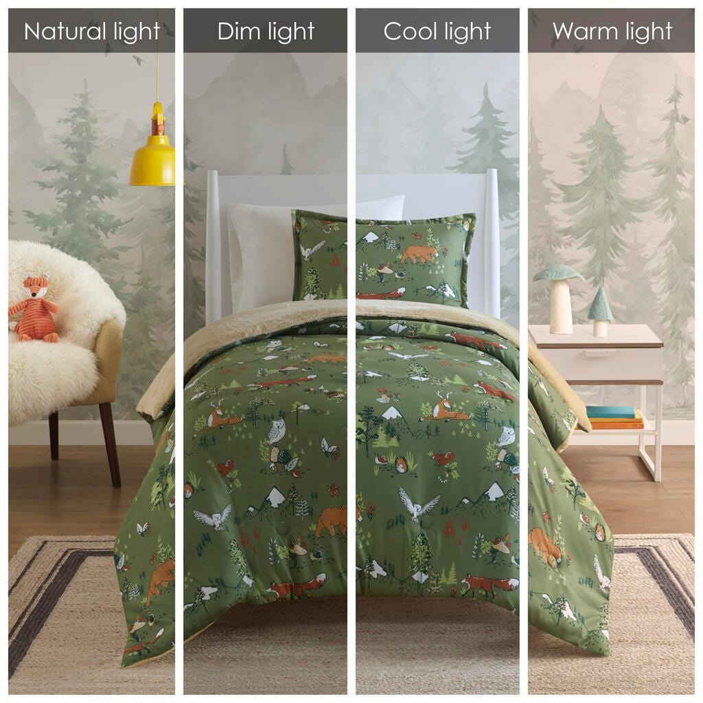 Mi Zone Kids Animals Plush Reversible Twin Comforter Set, Green, large