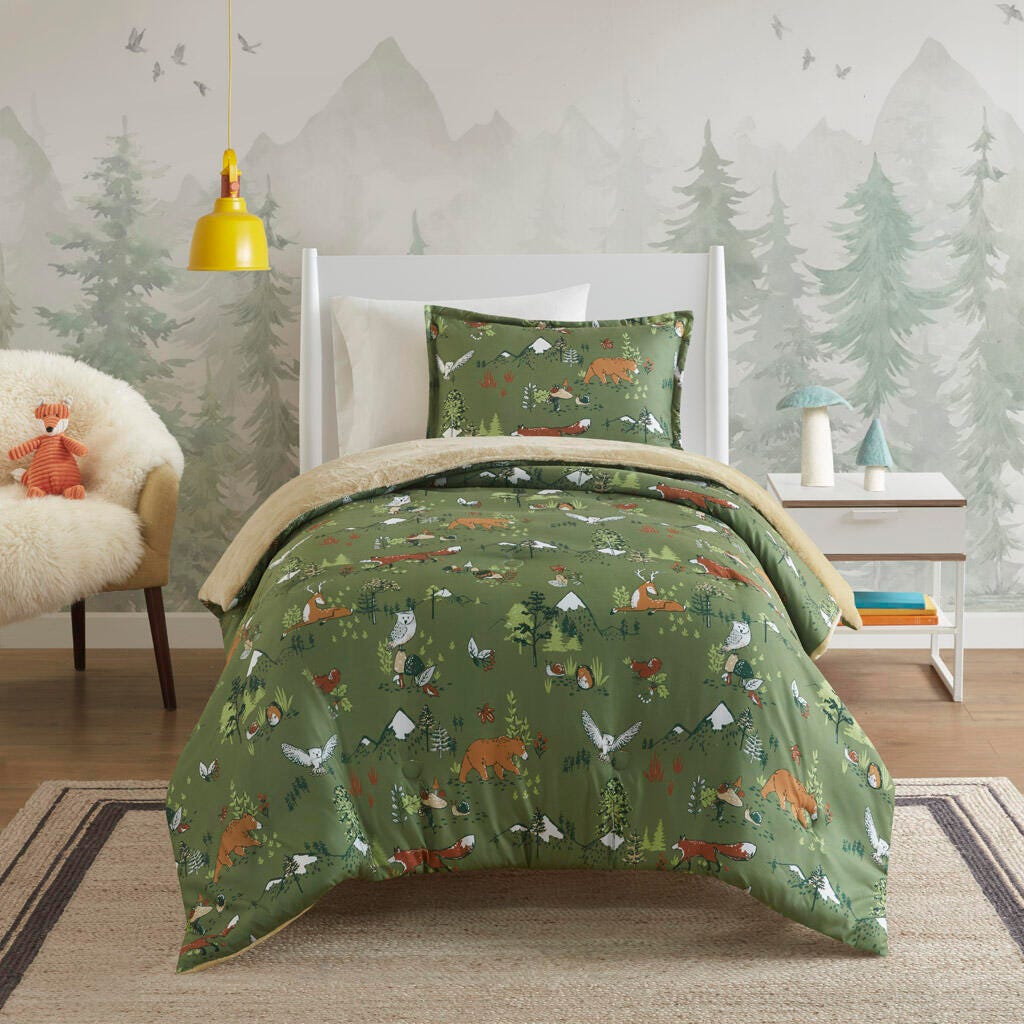 Mi Zone Kids Animals Plush Reversible Twin Comforter Set, Green, large