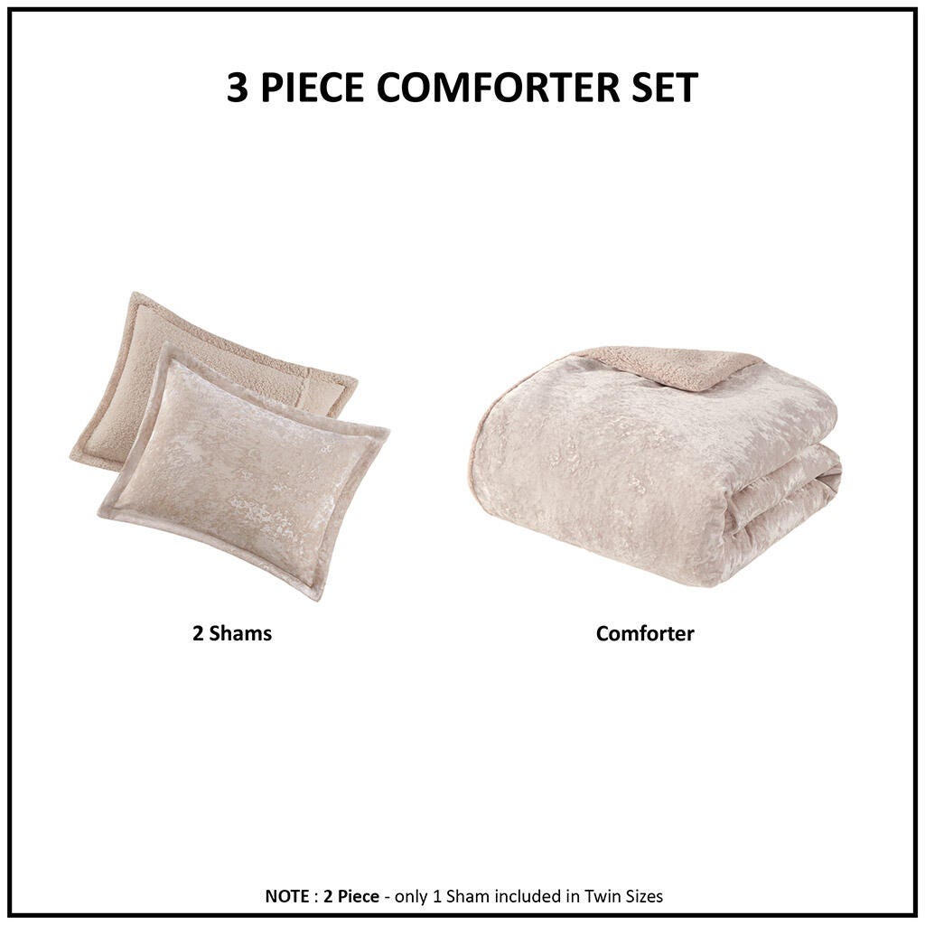 Intelligent Design Crushed Velvet Sherpa Reversible Full/Queen Comforter Set, Blush, large