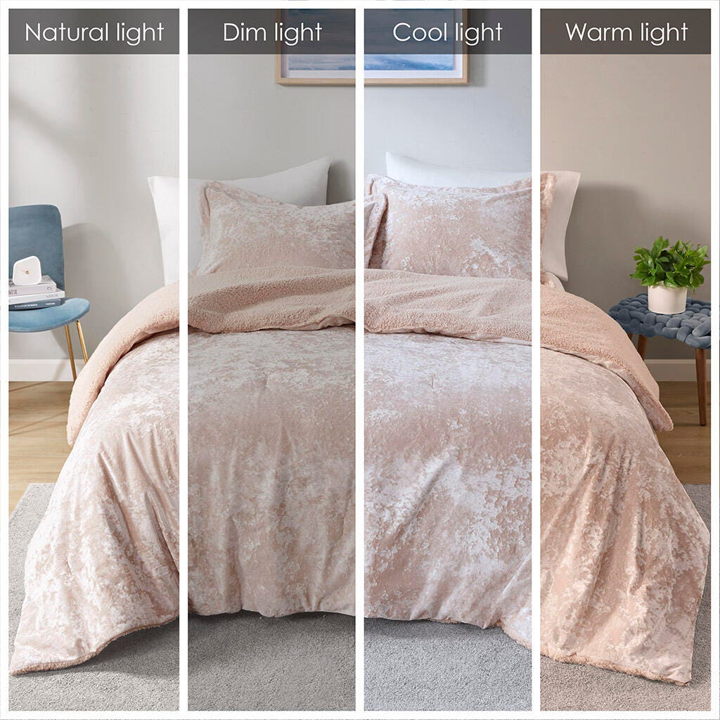 Intelligent Design Crushed Velvet Sherpa Reversible Full/Queen Comforter Set, Blush, large