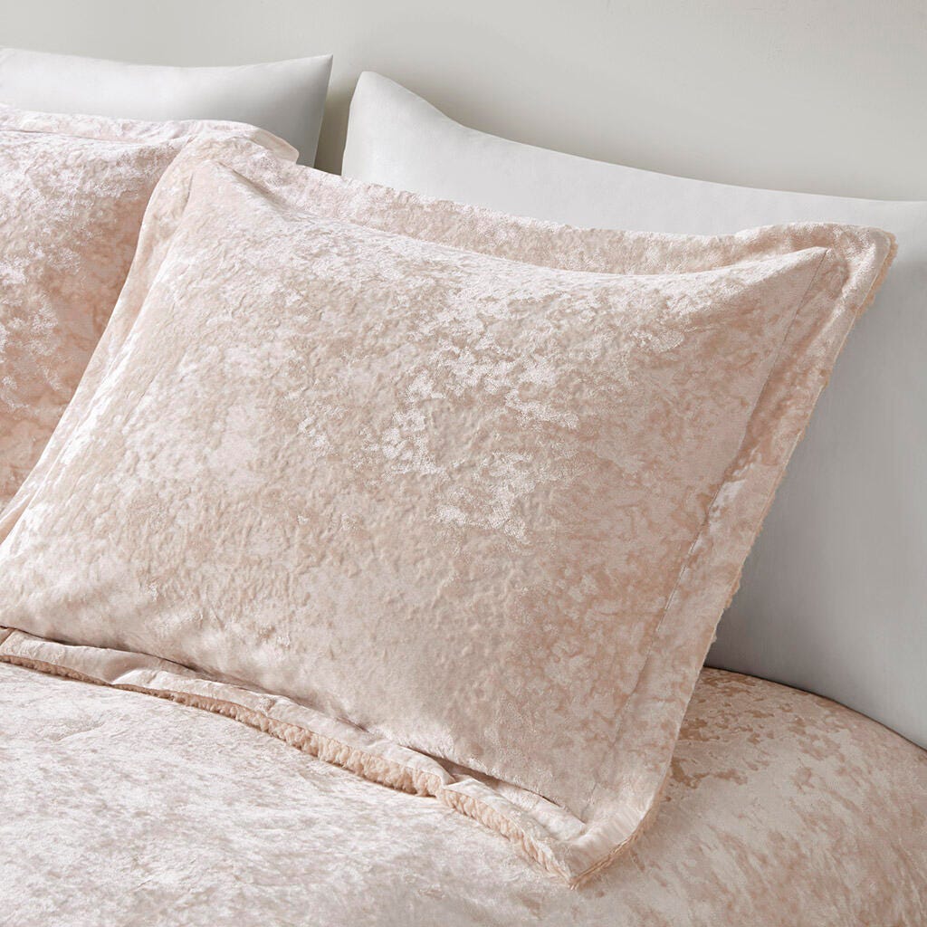 Intelligent Design Crushed Velvet Sherpa Reversible Full/Queen Comforter Set, Blush, large