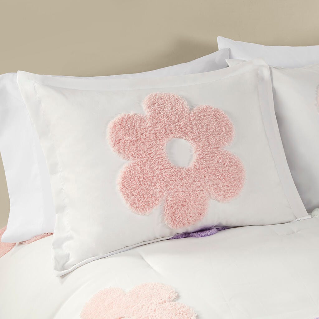 Urban Habitat Kids Chenille Twin Comforter Set with Flower Throw Pillow, White/Purple, large