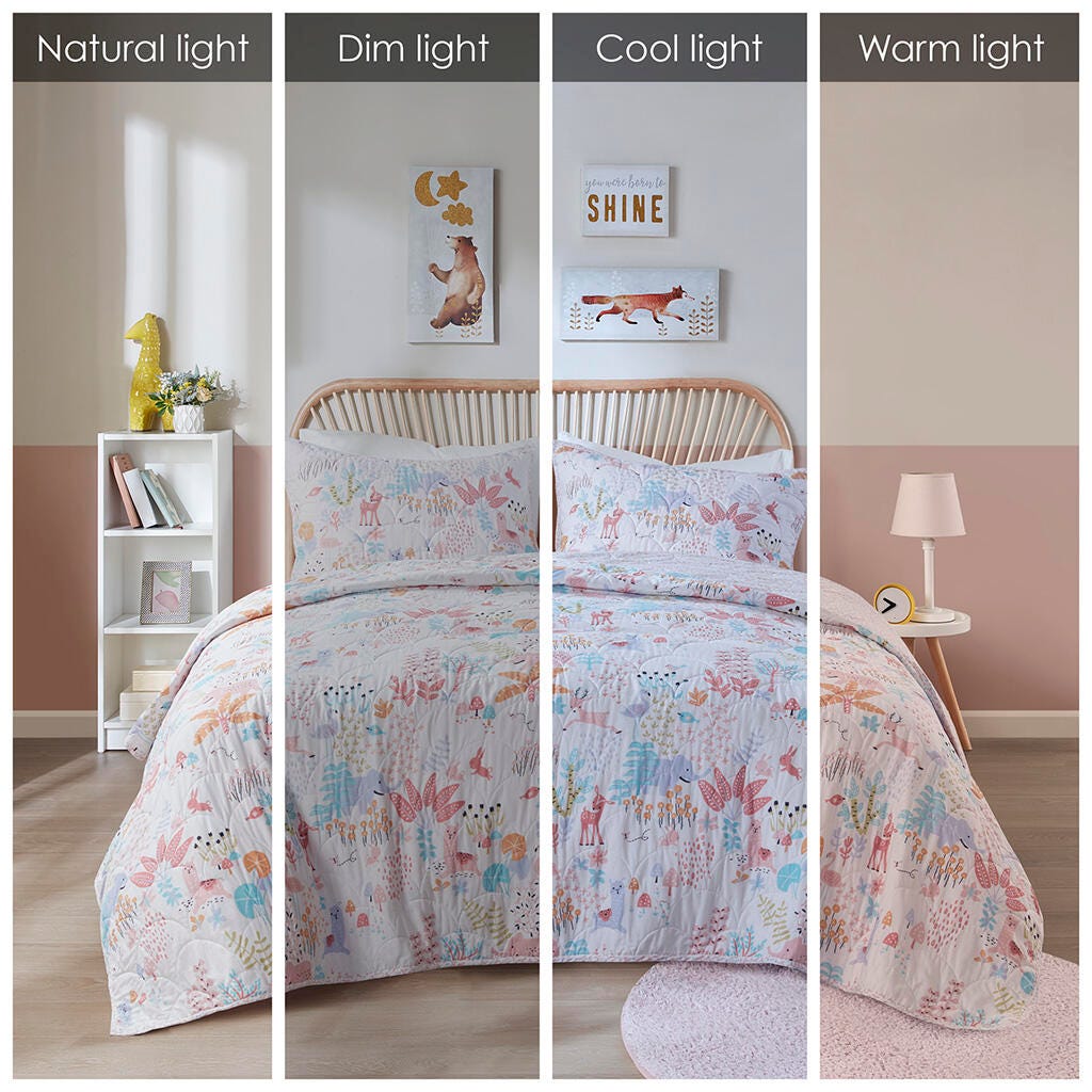 Urban Habitat Kids Animals Reversible Cotton Full/Queen Quilt Set, Blush, large