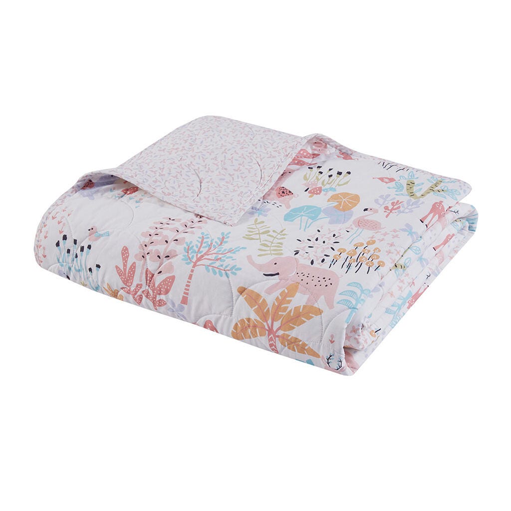 Urban Habitat Kids Animals Reversible Cotton Full/Queen Quilt Set, Blush, large