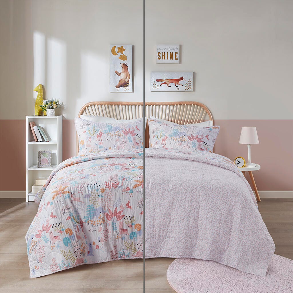 Urban Habitat Kids Animals Reversible Cotton Full/Queen Quilt Set, Blush, large