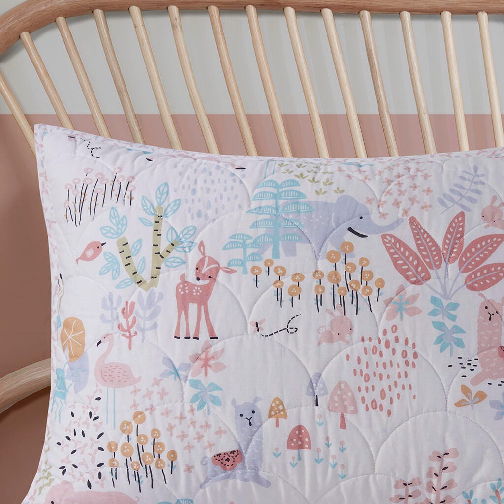 Urban Habitat Kids Animals Reversible Cotton Full/Queen Quilt Set, Blush, large