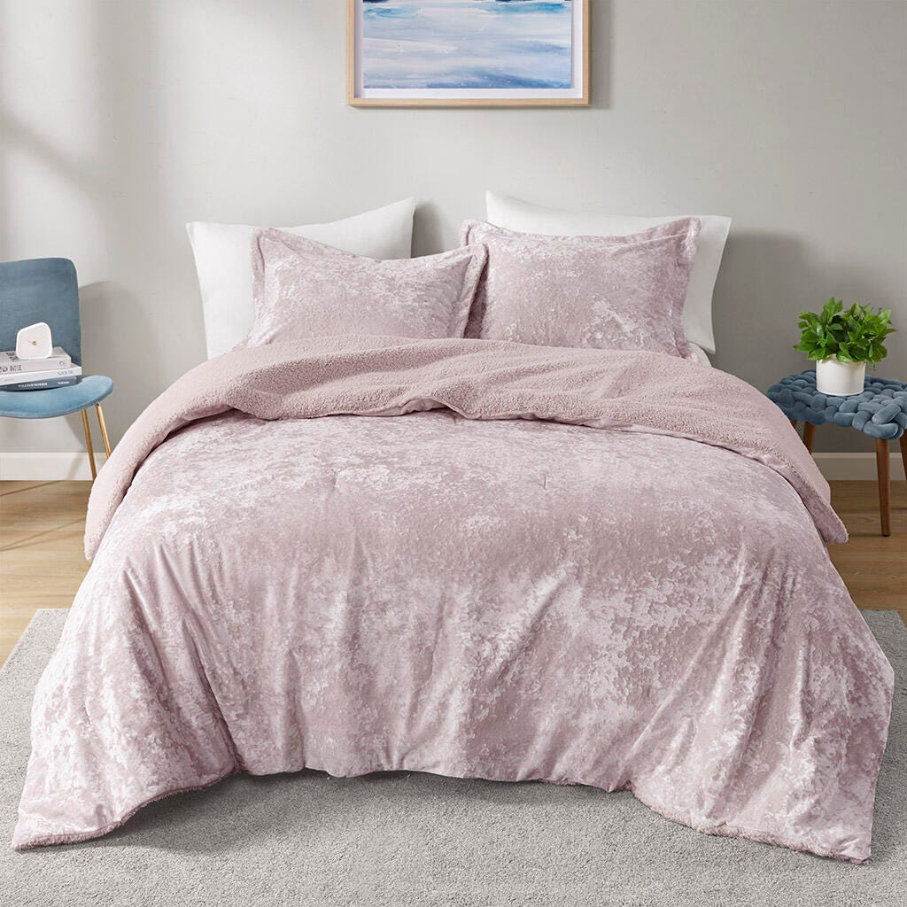 Intelligent Design Crushed Velvet Sherpa Reversible King/California King Comforter Set, Lavender, large