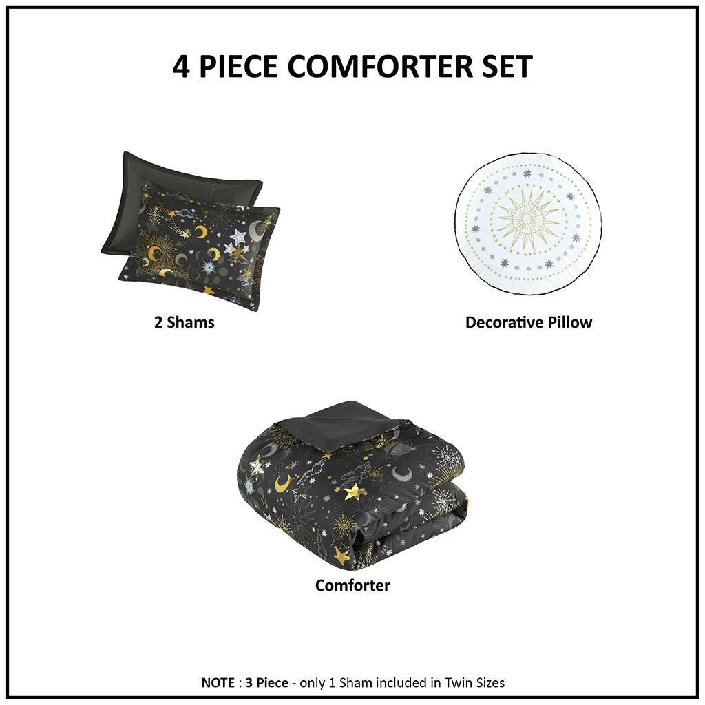 Mi Zone Kids Metallic Full/Queen Comforter Set with Throw Pillow, Charcoal/Gold, large