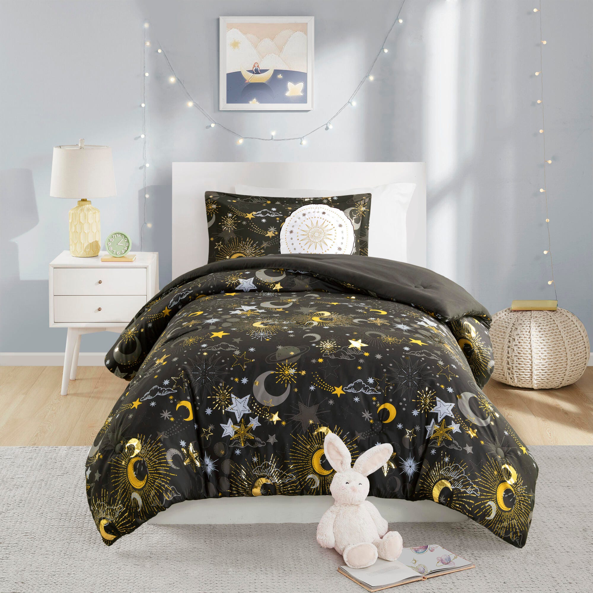 Mi Zone Kids Metallic Full/Queen Comforter Set with Throw Pillow, Charcoal/Gold, large