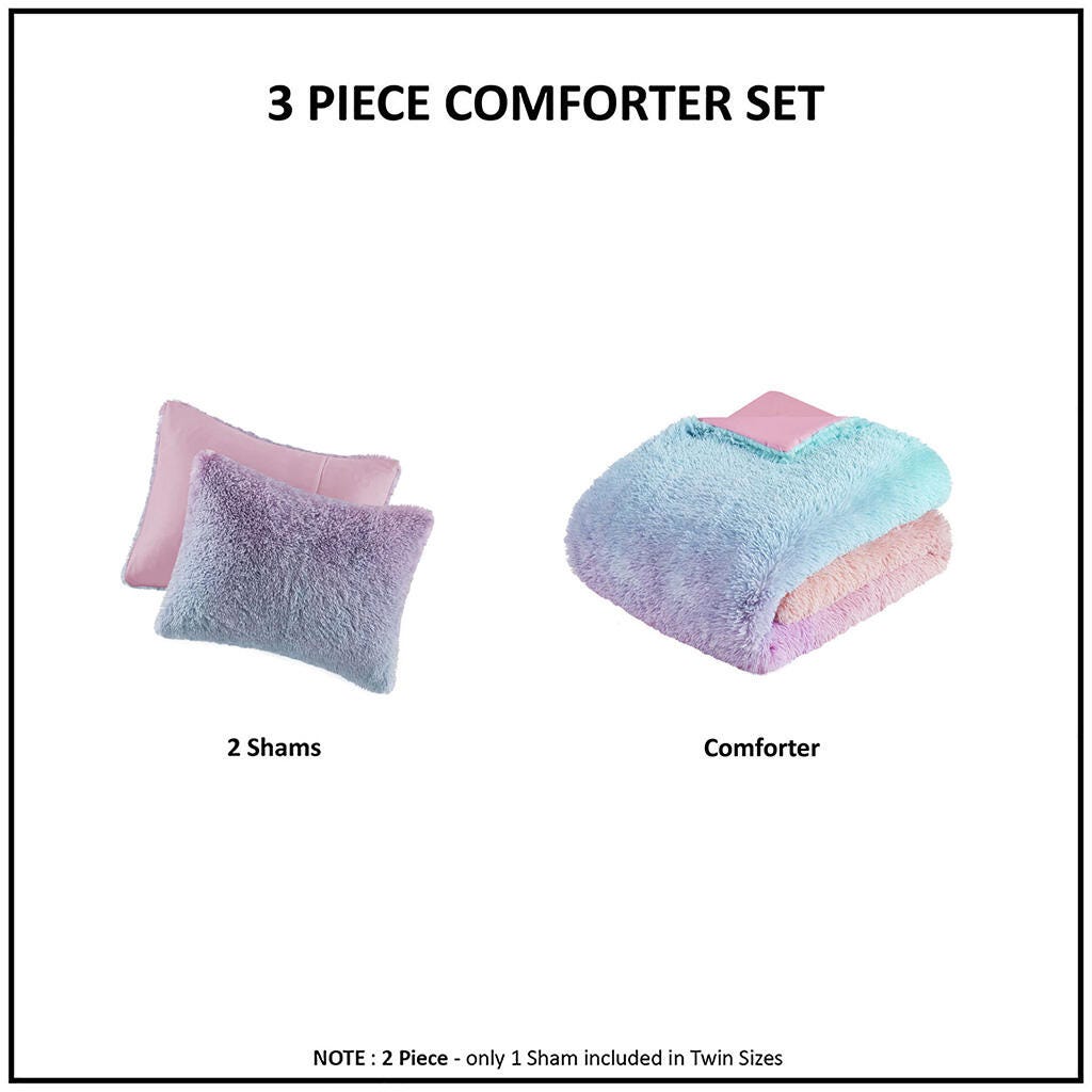 Mi Zone Shaggy Faux Fur Full/Queen Comforter Set, Purple Multi, large