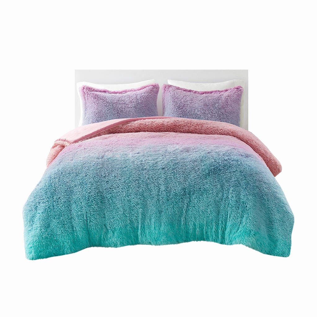 Mi Zone Shaggy Faux Fur Full/Queen Comforter Set, Purple Multi, rollover