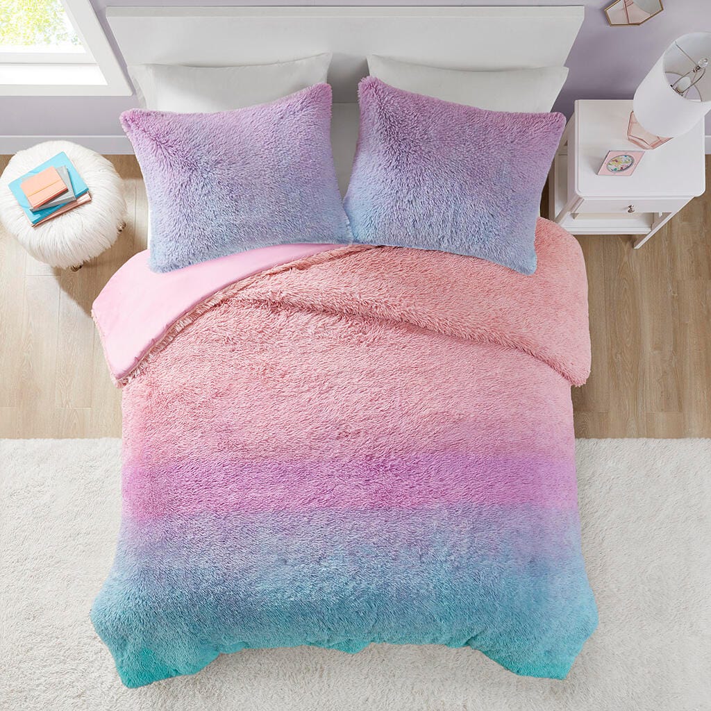 Mi Zone Shaggy Faux Fur Full/Queen Comforter Set, Purple Multi, large