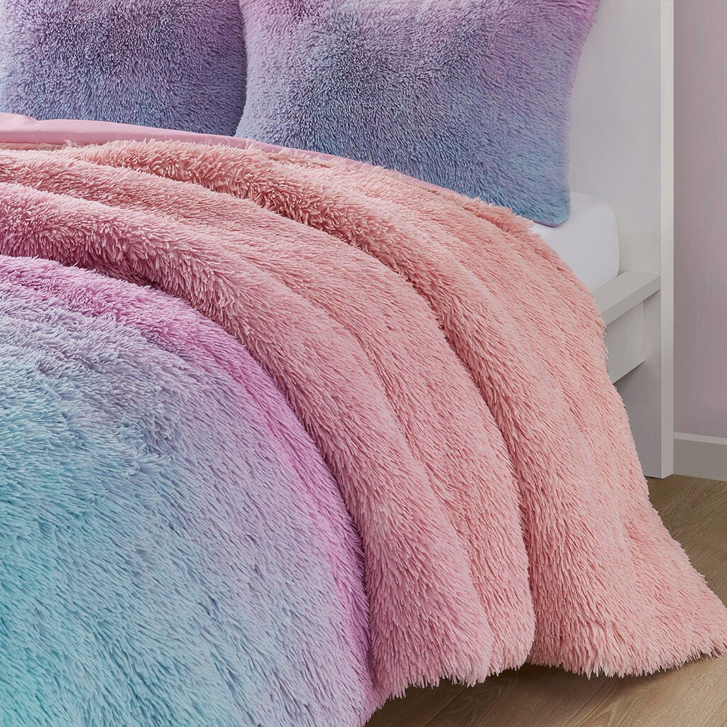 Mi Zone Shaggy Faux Fur Full/Queen Comforter Set, Purple Multi, large