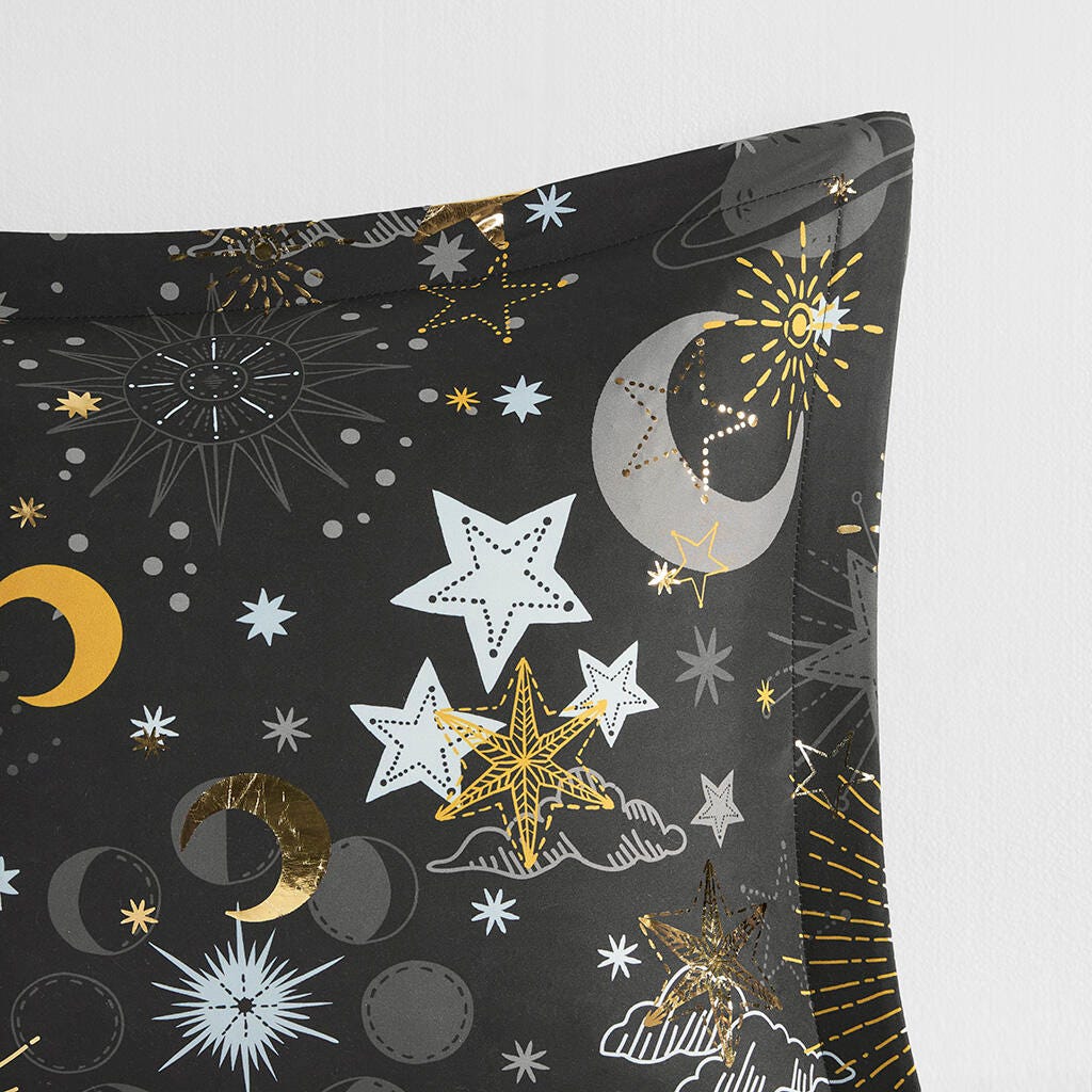 Mi Zone Kids Metallic Twin Comforter Set with Throw Pillow, Charcoal/Gold, large